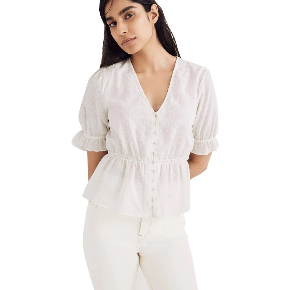 Madewell white V-Neck Peplum Popover Top